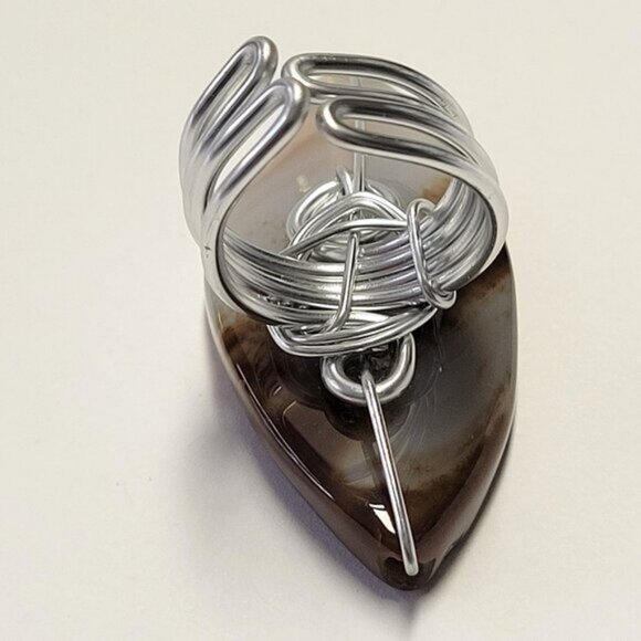 Natural Agate Statement Ring Adjustable Band Handmade Semi Precious Ring - Picture 6 of 10